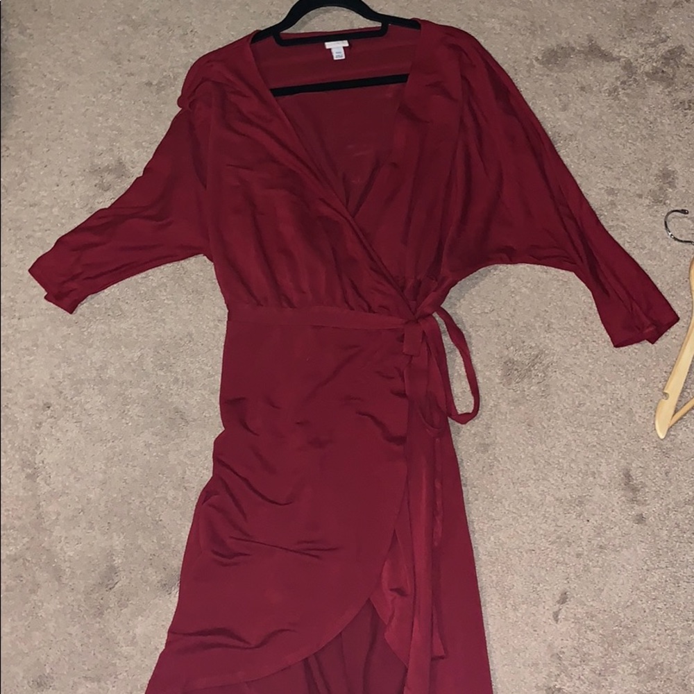 Maroon plus size wrap dress